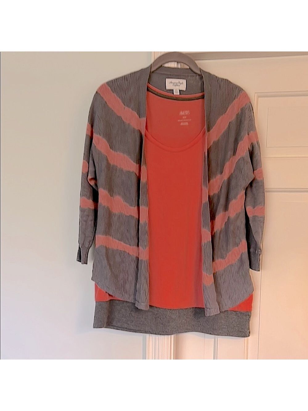 American Eagle Cardigan Size Small  Orange Gray Women's Lightweight Knit Sweater